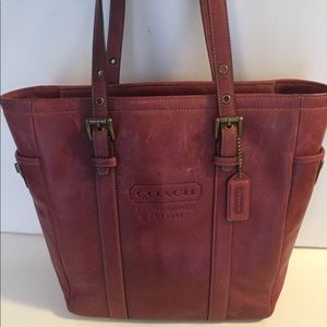 Coach Hampton Oxblood/Red Distressed Leather Tote